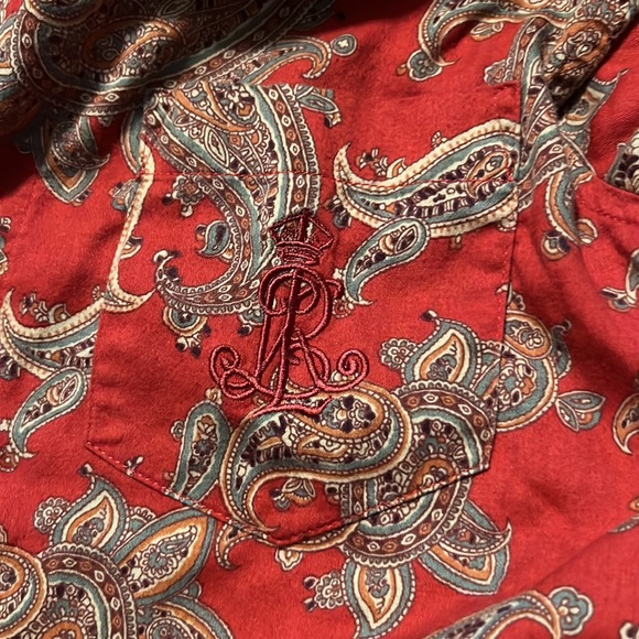 Lauren Ralph Blouse Top Shirt Large Red Paisley - Picture 3 of 4